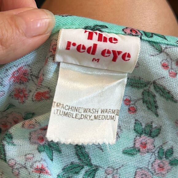 Vtg 70s The Red Eye Green & Red Floral Knit Cropped Wrap Flutter Sleeve Top - Picture 7 of 7